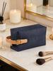 Dior 1 Piece Dark Blue Canvas Makeup Bag Embossed DIOR Logo Leather Strap Zipper Portable Travel Cosmetic Storage Pouch for Men Women