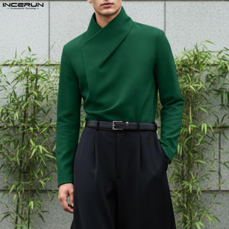 INCERUN Oversized Men's High Neck Long Sleeve Casual Loose T-shirts Tops