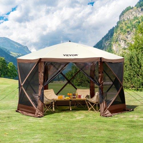 VEVOR Pop Up Gazebo Tent, Pop-Up Screen Tent 6 Sided Canopy Sun Shelter with 6 Removable Privacy Wind Cloths & Mesh Windows