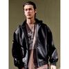 Faux Leather Hooded Blouson Black