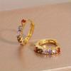 Shiny Female Rainbow Cubic Zirconia Round Hoop Earrings, Classic Party Golden Color Jewelry Gift