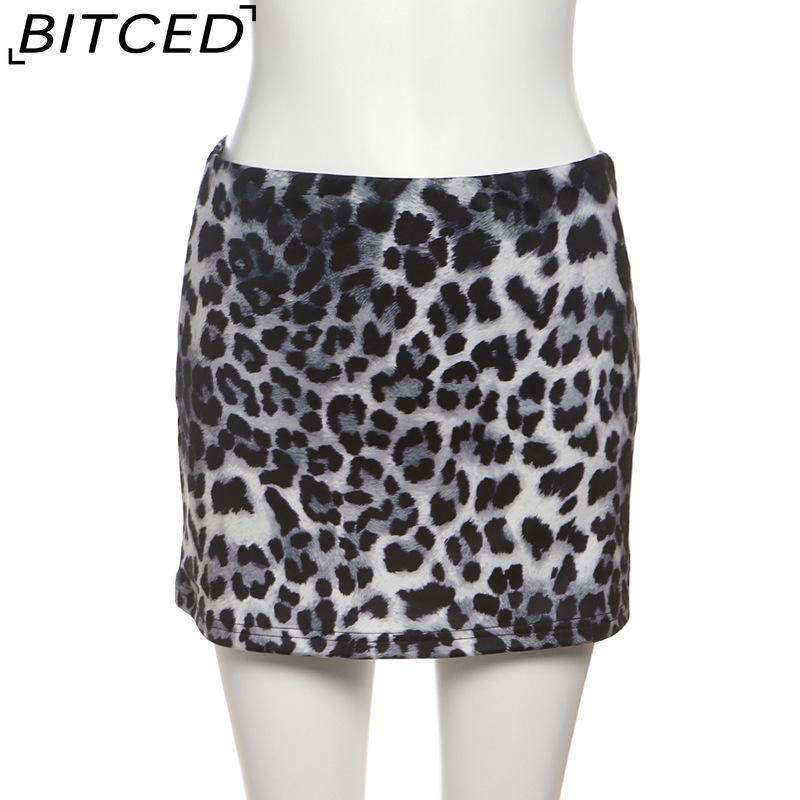 BITCED Frühlings Damen Einfarbig Slim-Fit Streetwear Low-Waist Leopardenmuster Rock