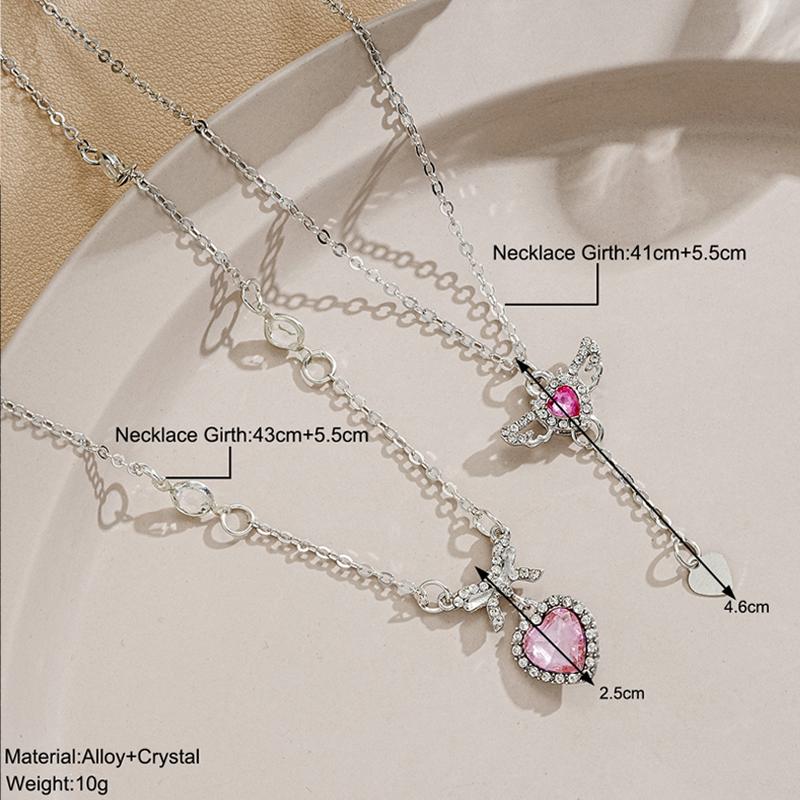 Kristall Ängelvingar Hjärta Hänge Halsband Set Damer Flicka Enkelt Y2K Rosa Vit Zirkon Kärlek Elegant Halsband Kvinnor Smyckesset