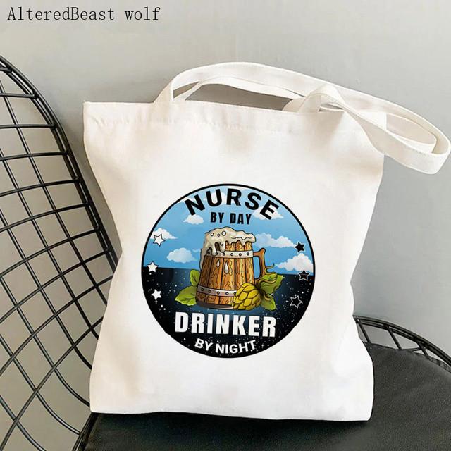 Women Shopper Bag Nurse Cat Lover Printed Kawaii Bag Harajuku Shopping Canvas Shopper Bag Girl Handbag Tote Shoulder Lady Bag