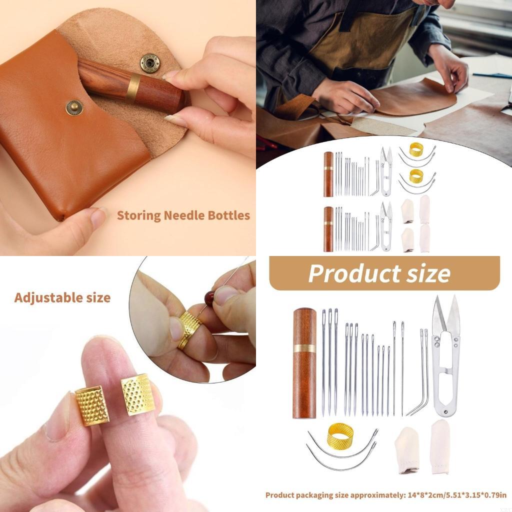 2 Set Large Eye Stitching Needle Hand Sewing Needle Set Curved Needle Sewing Thimble Embroidery Needle for Sewing Craft X3UC China Mainland