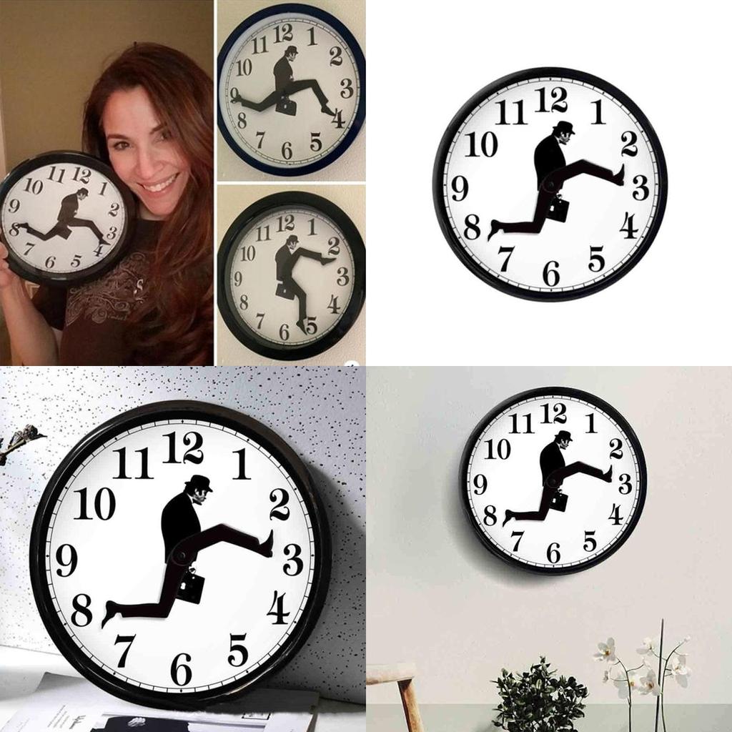 Black And White Silly Walk Hold Briefcase Pattern Wall Clock For Modern Interior And Promotional Gifts
