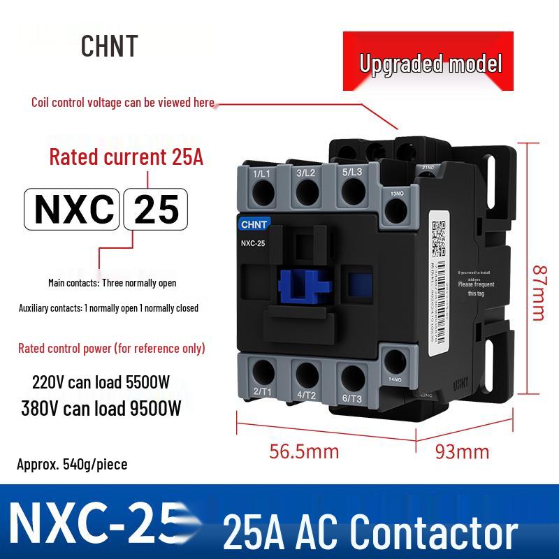Zhengtai NXC AC Contactor 09-32A, Three-Phase 380V/Normally Open, Single-Phase 220V/Normally Closed, CJX2