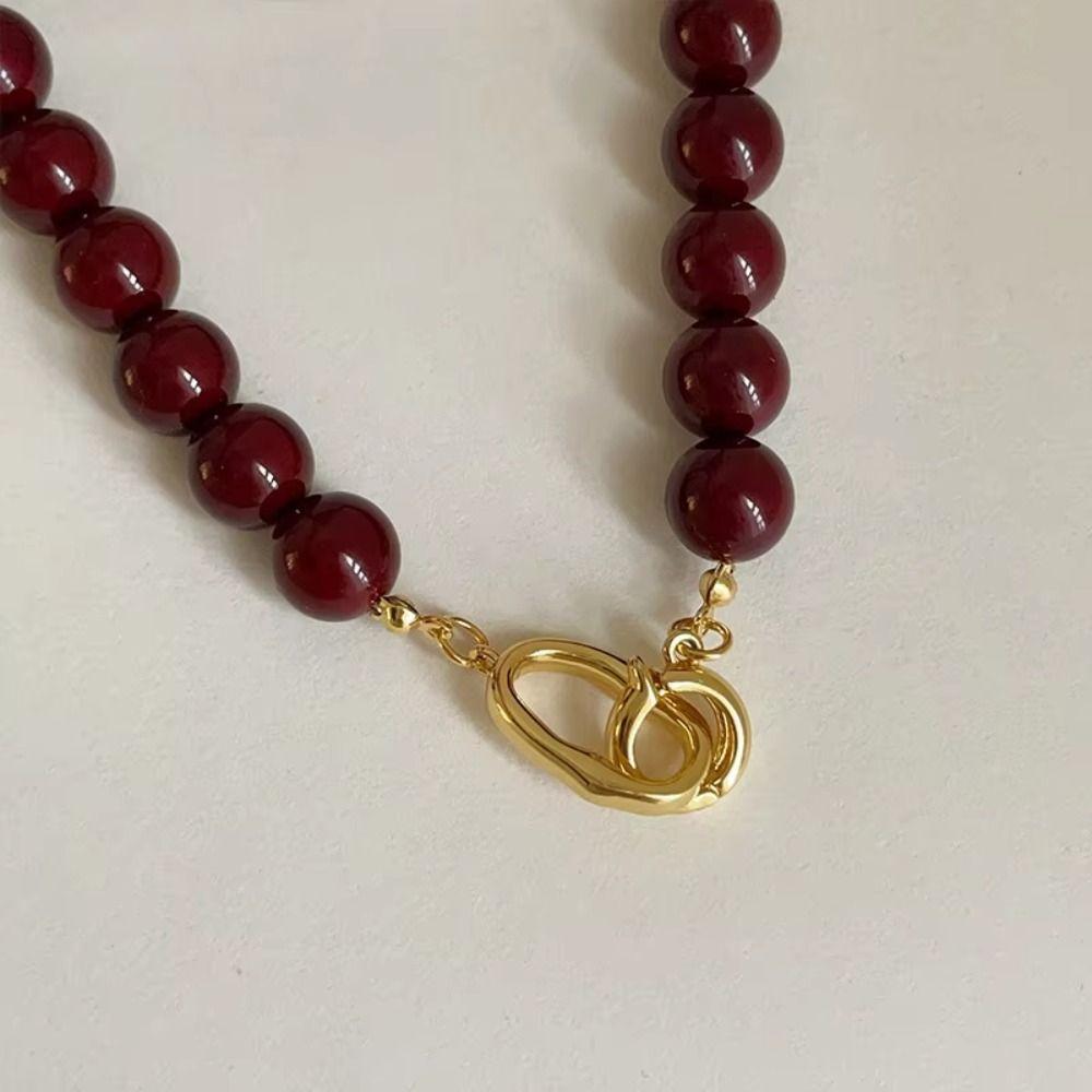 Vermilion Red Beaded Agate Choker Light Luxury Clavicular Chain Vermilion Red Beaded Necklace  Gift