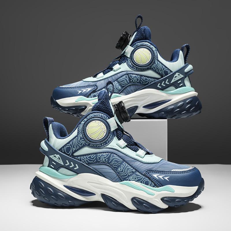 Factory Outdoor Cool Children's Leather Basketball Shoes, Trendy Rotating Buckle Inside, Comfortable Platform Sports Shoes