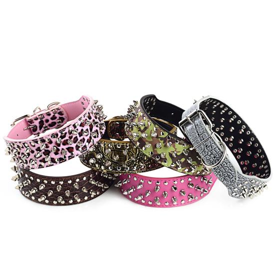 Large Dog Metal Rivets Collars Traction Leash Anti-breaking Neck Belt Pet Supply