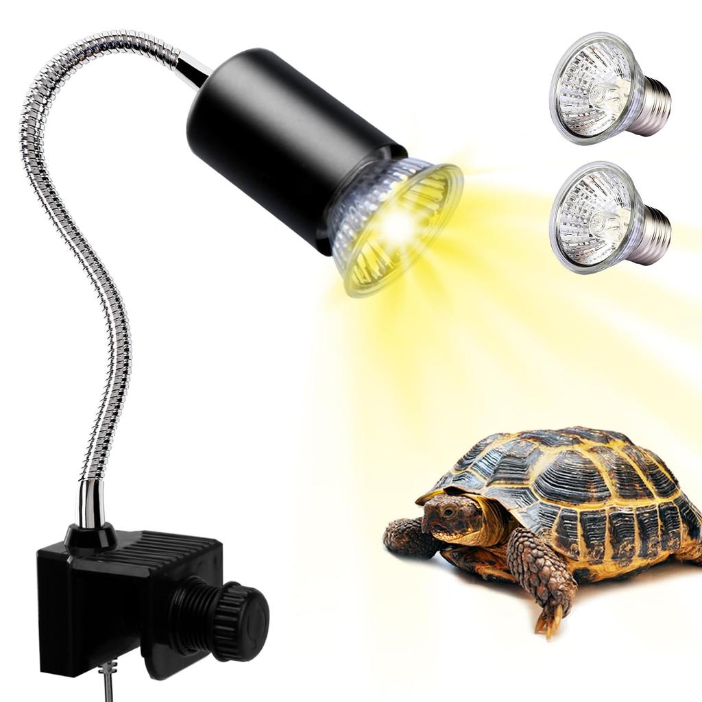 Lampada Riscaldante per Rettili Luce UVA UVB per Acquario Tartarughiera Lampadina per Esposizione al Sole e Supporto con Morsetto Girevole a 360° per Cacatua Camaleonte Alogeno