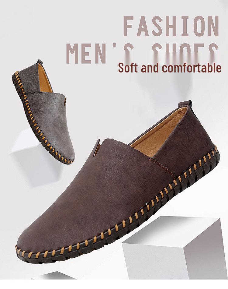 Men's Cross-Border Slip-On Driving Loafers: Casual Leather Sock Shoes for Spring/Summer - Handmade, Large Size Available