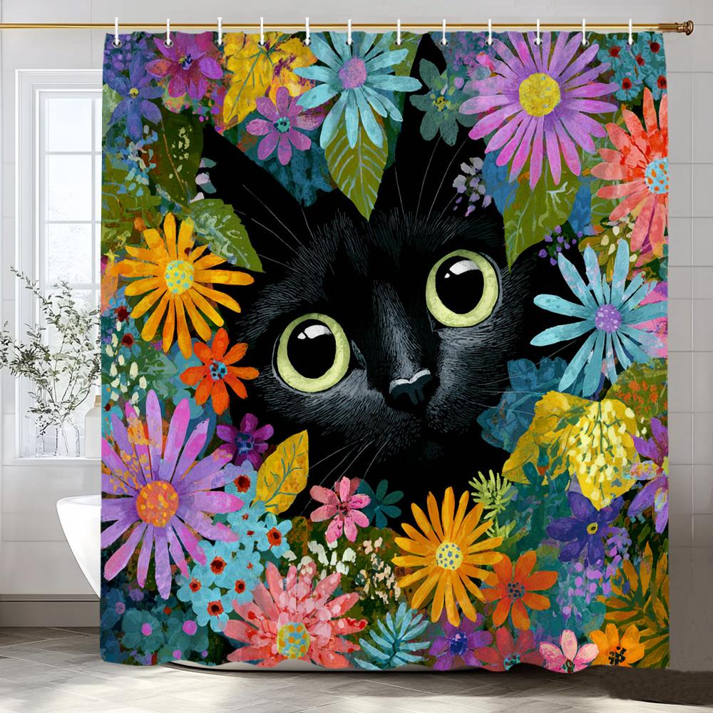 Funny Cat Shower Curtains Cute Cartoon Cat Bath Curtain,3d Printed Creative Bathroom Accessories Home Decoration With Hooks