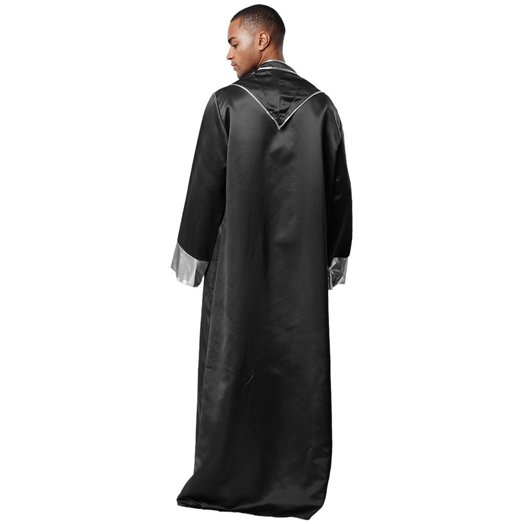 Mens Priest Robe Costume Stand Collar Long Sleeve Front Zip Design Gold Cross Cassock Catholic Halloween Cosplay Vestments