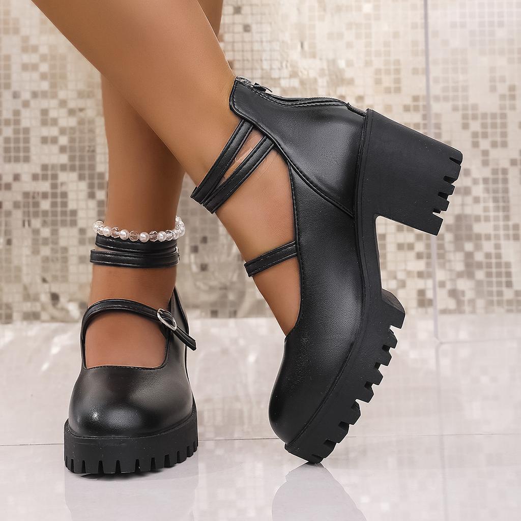 Fashion Women Pumps 2025 New Plus Size Lolita Shoes Woman Ankle Strap High Heels Double Buckle Chunky Platform Mary Janes Shoes Woman