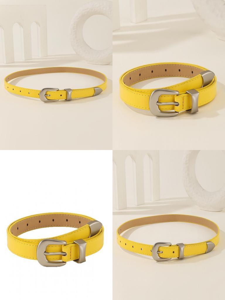 Simple Solid Color Metal Buckle Decoration Women Casual Belt