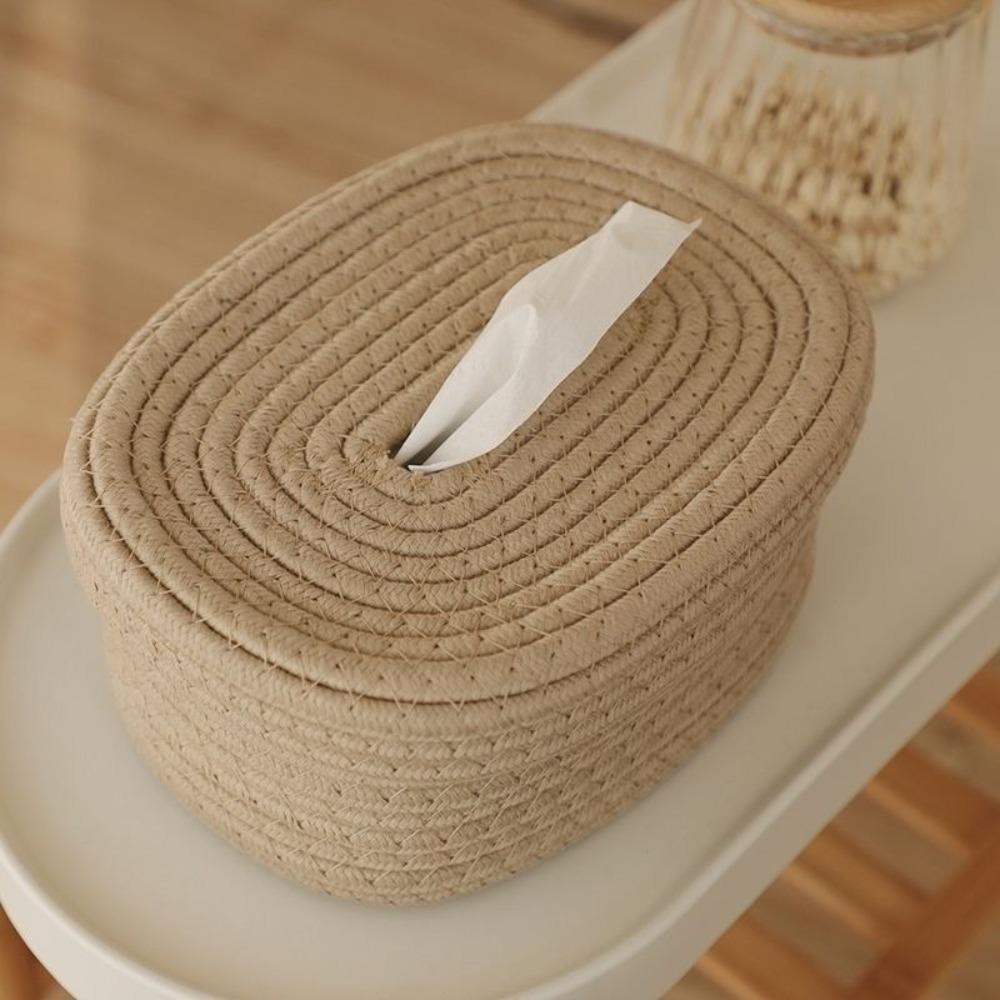 New Rectangle Woven Desktop Tissue Box Cotton Rope Portable Pumping Paper Box Home Decor Storage Bag Tissue Bag
