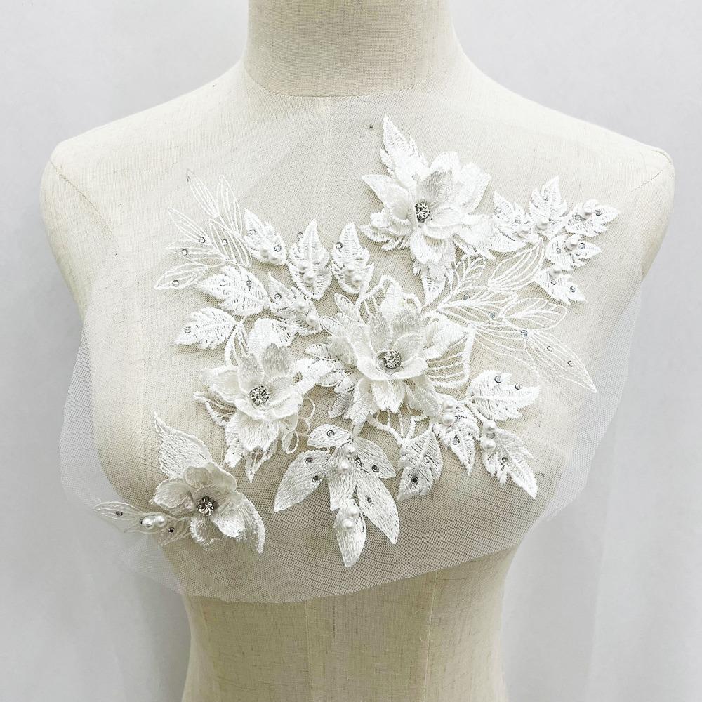 Sequins Flower 3D Embroidery Patches Handmade Lace Fabrics Applique Embroidered Floral Patches