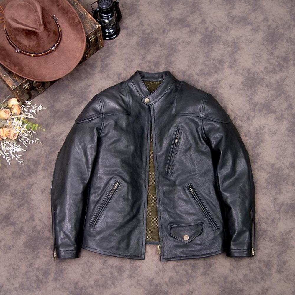 

Чоловіча шкіряна куртка китайського розміру RL, товста дублена овчина, коричневе пальто, чоловіча косуха, весна-осінь 6XL