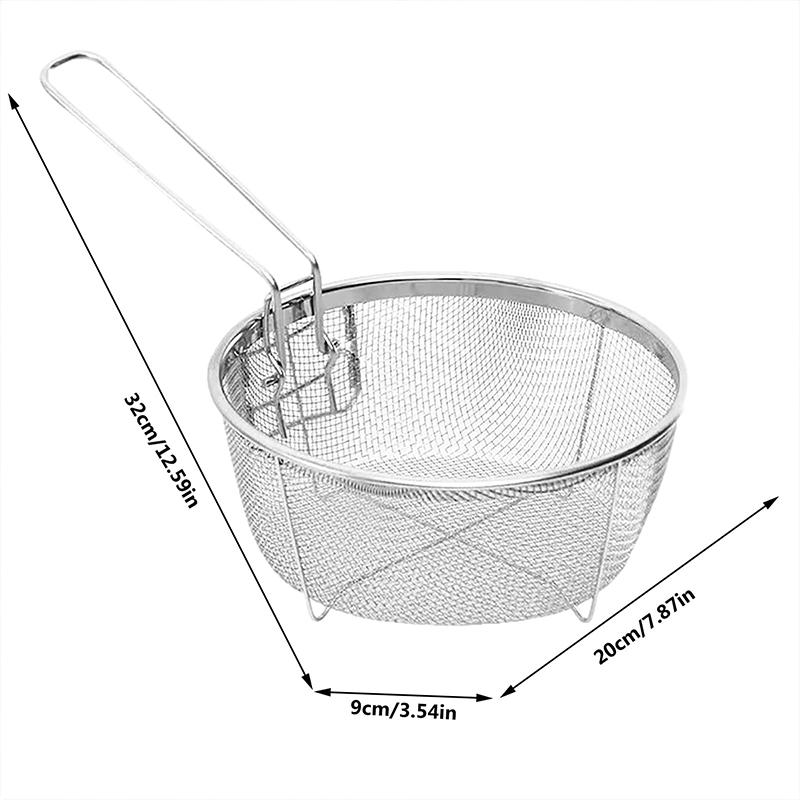French Chip Frying Strainer Basket Stainless Steel Deep Fry Basket Kitchen Round Fryer Wire Mesh With Handle Wire Colander Nets
