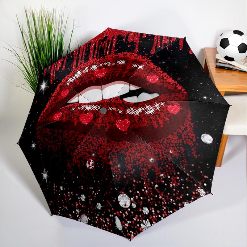 

1PC Diamond Red Lips Umbrella Automatic Open/close, Sturdy Iron Frame & 8-Rib Struct, Umbrella for Women & Men, Christmas Gifts