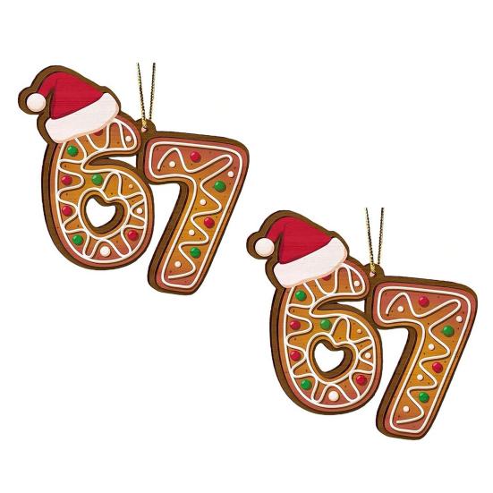 

2 Pcs 67 Christmas Ornaments Funny Six Seven Gingerbread Hanging Ornament Acrylic Holiday Tree Decor Gift for Teens Kids Family Friends Coworkers D