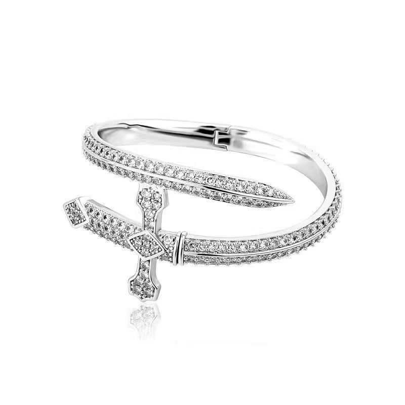 Cross Nail Design Iced Out Moissanite Bangle Copper Hip Hop Jewelry For Men Women 2.1mm