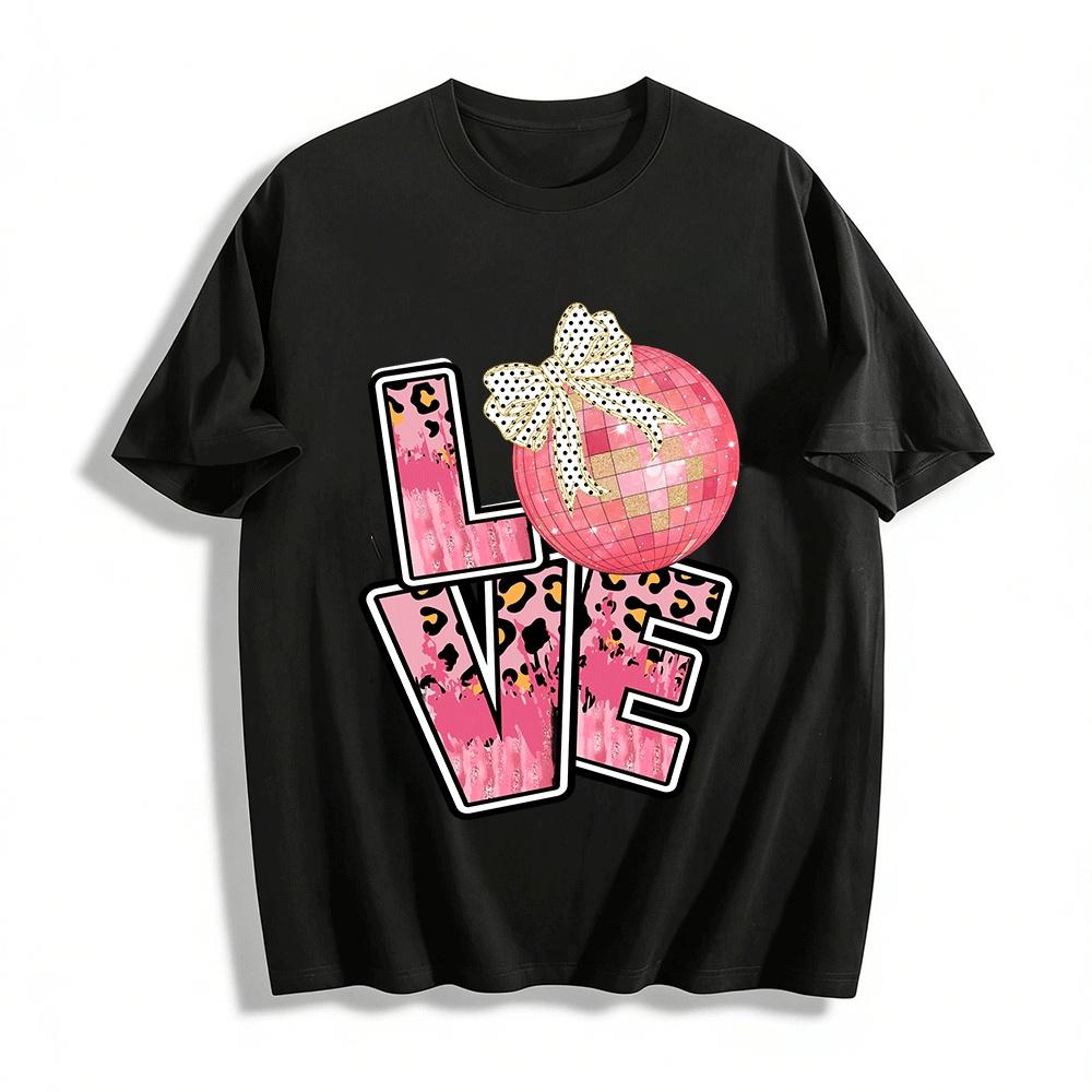 Retro Disco Leopard Print LOVE Graphic Casual Top Pure cotton T-shirt XXS