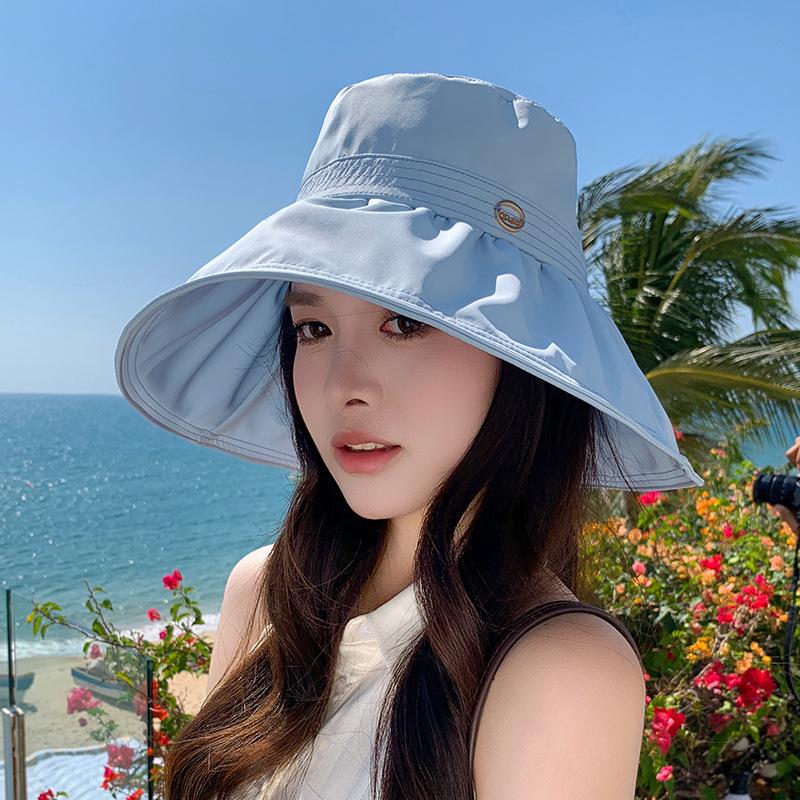 Drawstring Fisherman's Hat Children Spring and Summer Big Edge UV Protection Sun Hat Outdoor Beach Breathable Hat