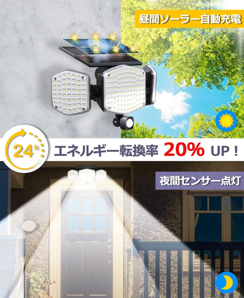 Solarleuchte, Outdoor Bewegungsmelder-Leuchte [2-Wege Einbau-Wandmontage], 208 LEDs, 3-seitige Beleuchtung, 2200mAh, Hohe Helligkeit, Gartenleuchte, Lichtsensor,