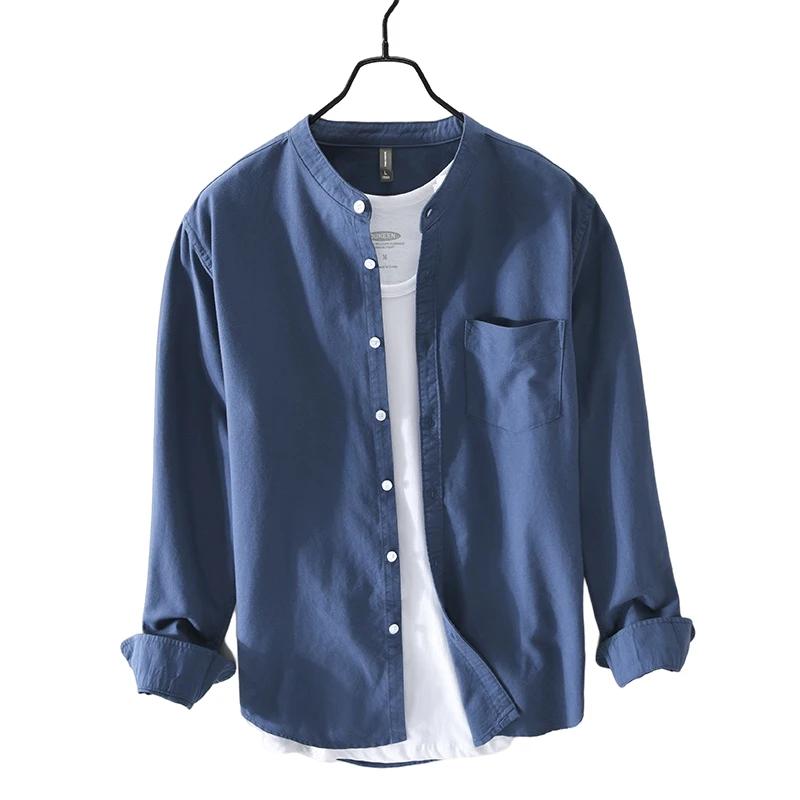 Men's Shirt 100% Cotton All-match Long Sleeve Tops Spring Summer Solid Color Shirts Man Casual Blouses Streetwear Men