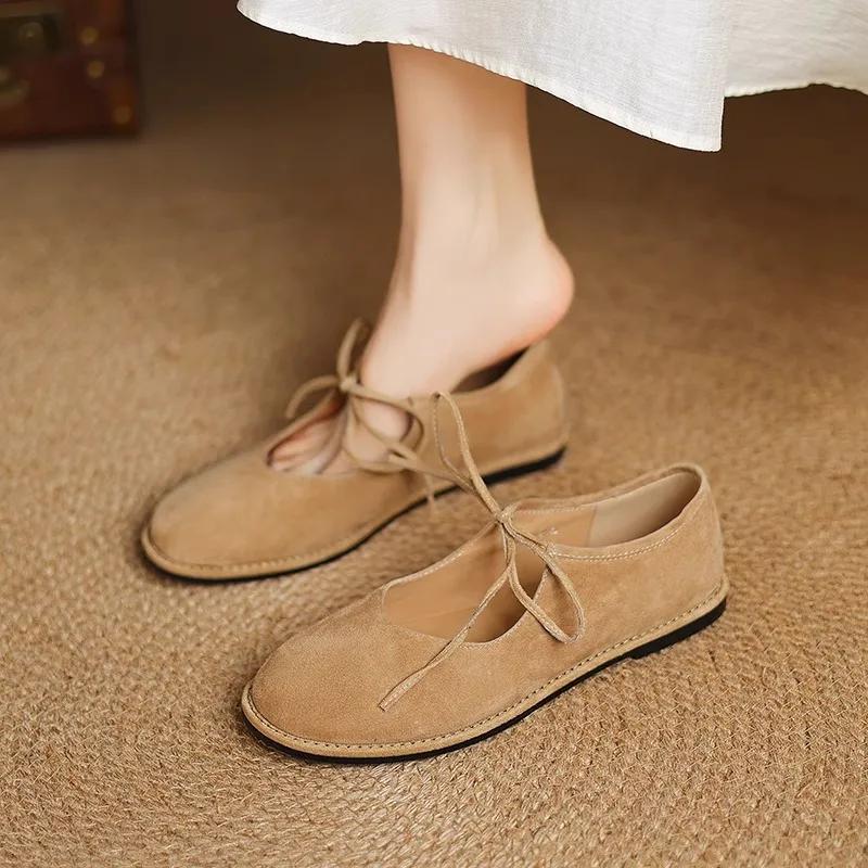 Fashion Women's Flat Shoes 2025 New  Comfortable Round-toe Mary Jane Shoes Female Large-size Ballet Lace-up Loafers For Women