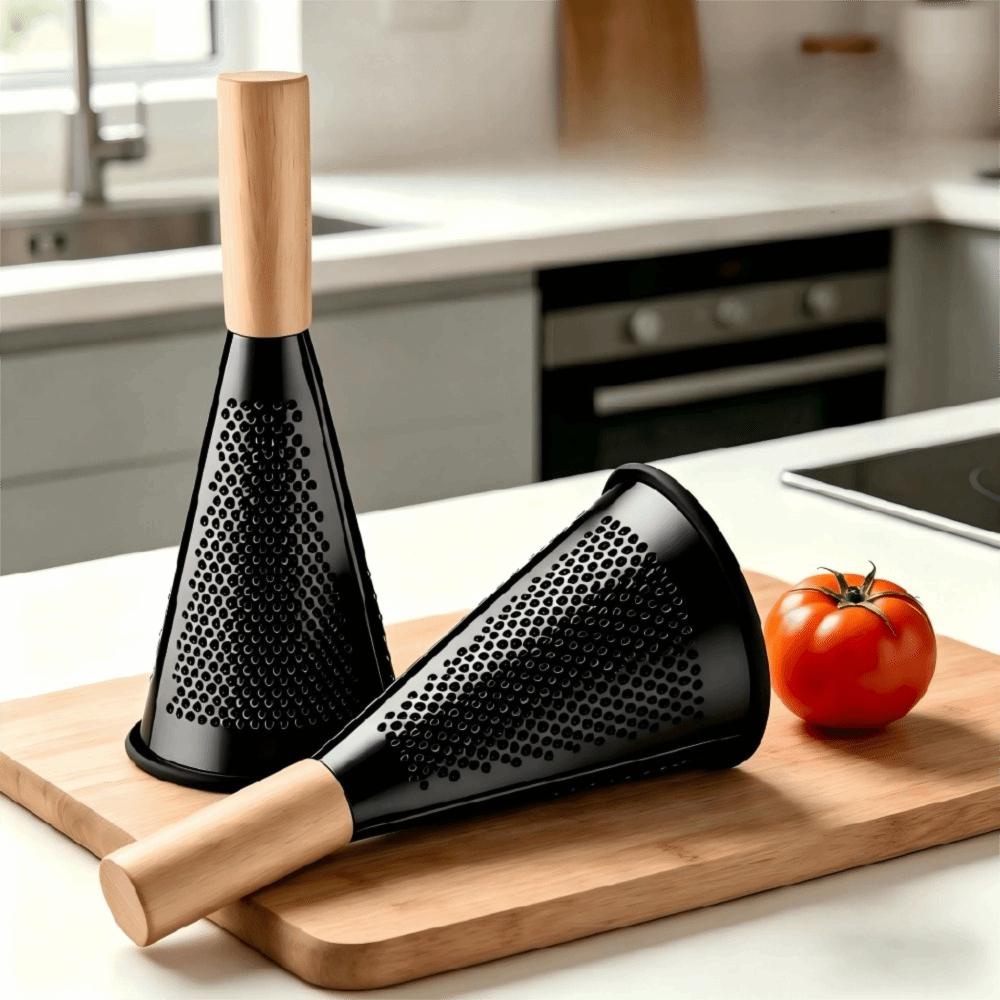 Wooden Handle Cheese Grater Stainless Steel Garlic Grinder Black Conical Vegetable Grater Home