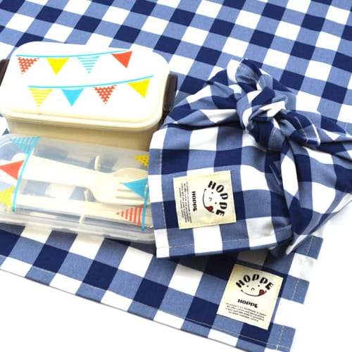 Set of 2 Navy Check Lunch Cloths, Napkins, and Lunch Mats for Lunchboxes, School Lunches, and Elementary School Students. Made In Japan by HOPPE