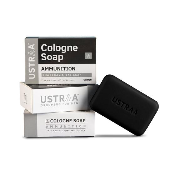 Ustraa Ammunition Cologne Soap with Charcoal & Bay Leaf, 3 x 125 gm (Pack of 3) & Face Scrub for Men - 100g - with Activated charcoal
