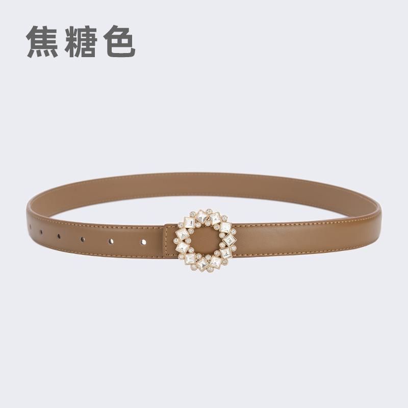 Four Seasons Available Belts Women'S Fashion Versatile Trendy Decoration Suits Cowhide Thin Belt Diamond Genuine Leather Ins Style Jeans Belt