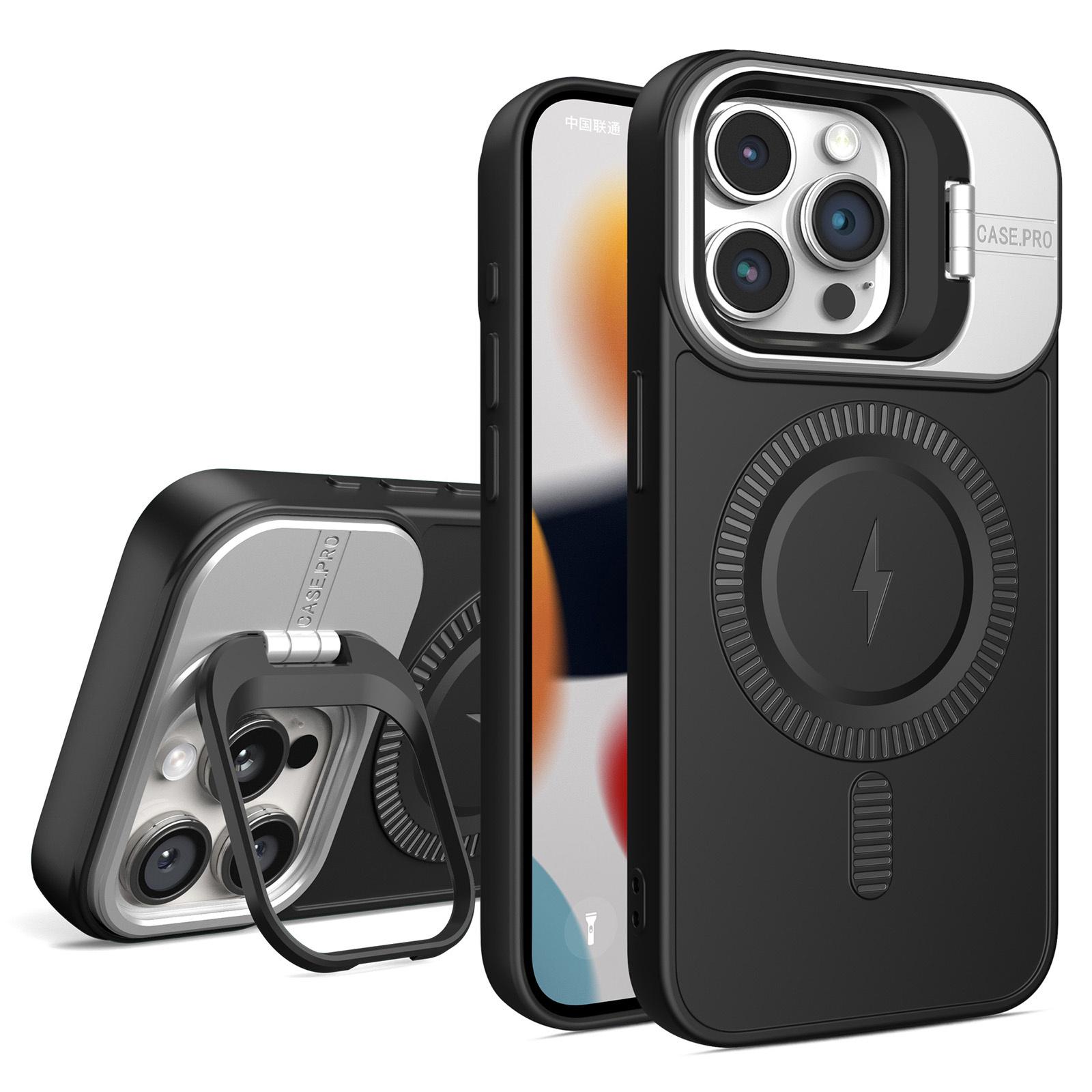 

For iPhone 14 Pro Case Lens Frame Kickstand PC+TPU Phone Cover Compatible with MagSafe Black