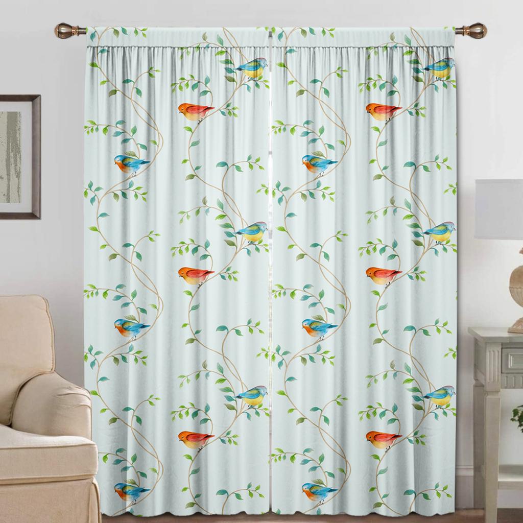 2PC Home Decoration Curtains, Peacock Feather With Rod Pocket Curtains, Kitchen, Coffee Shop, Living Room, Balcony, Garden
