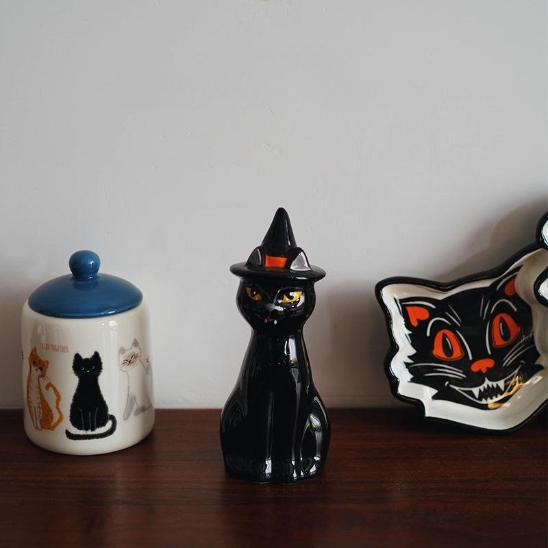 Nordic Hand-painted Black Cat Shaped Ceramic Jewelry,living Room Foyer Dining Table Holiday Decorations,home Decoration Crafts
