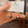 Double-sided Four-leaf Clover Ear Buckles, Gold Diamond-set Black Oil Drop Pendant Earrings, Women's Daily Versatile Temperament Earrings.
