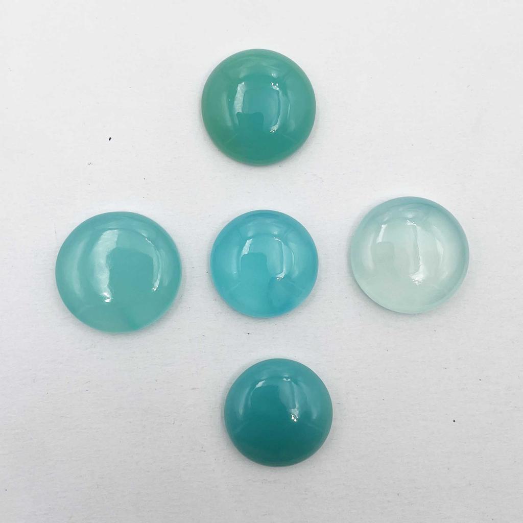 Natural Aqua Chalcedony Round Cabochon Loose Gemstone Lot 5 Pcs 20-22 MM 108 CT For Jewelry Making