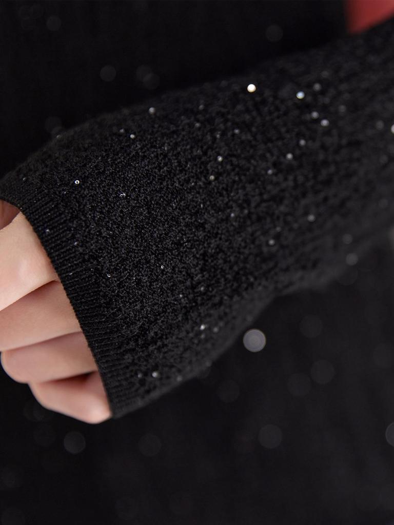 Women's Fashionable Sequin Yarn Wool Cardigan, Slim Fit Round Neck Sweater