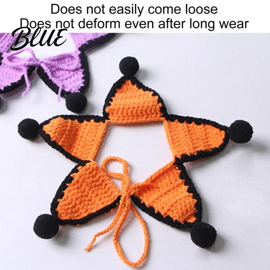 Adjustable Dog Bib Knitted Star Pet Bib Handmade Shape Cat Crochet Skin-friendly Collar with Black Pom-poms for Cats Small Dogs Halloween Outfit