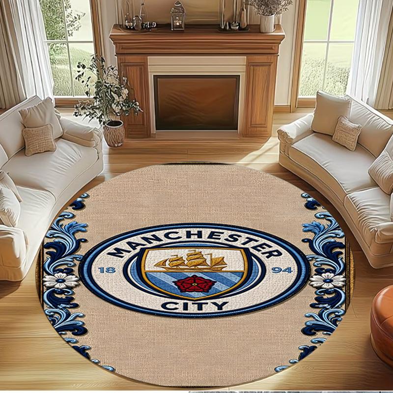 Manchester City FC Print Ronde Vloerkleed, Wasbaar Vloerkleed, Voor Entree Slaapzaal Wasruimte Kantoor Studiekamer, Woondecoratie Verjaardag Kerstcadeau