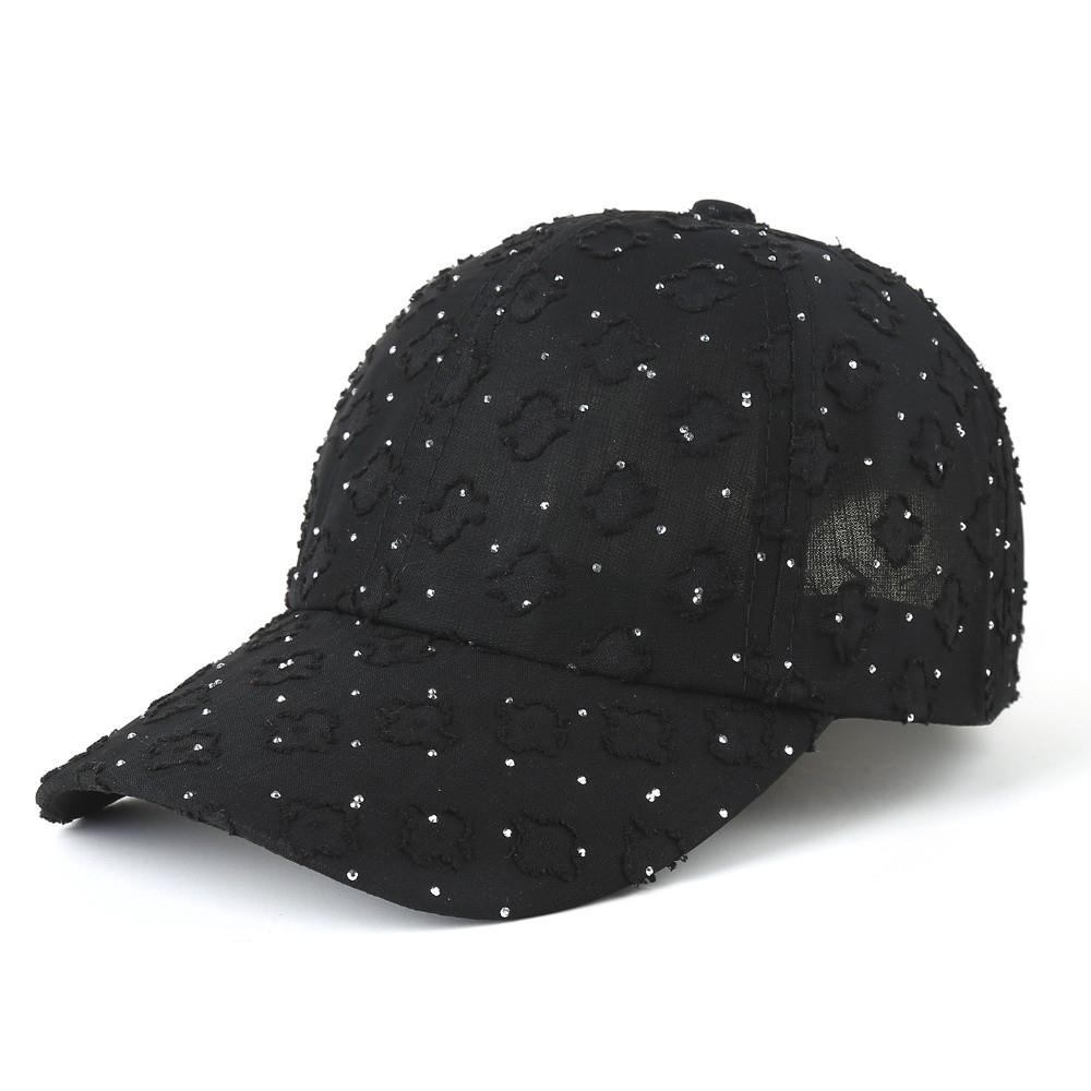 Shiny Rhinestone Lace Peaked Cap Breathable Mesh Sun Hat Mesh Cap Baseball Cap Outdoor Sports чёрный