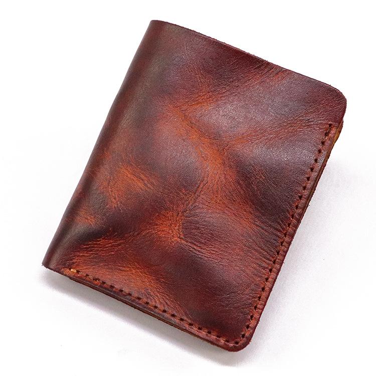 Herren Geldbörse aus Oberleder, Vertikaler Stil, Schlichte Geldbörse, Handgewischte Farbe, Vintage Pflanzlich gegerbtes Leder, Großes Scheinfach