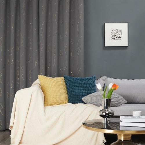 Deconovo Grade 1 Blackout Drapes, 100cm Wide x 135cm Long, Gray, Foil Print with Dotted Pattern, Heat Insulation, Soundproofing, Energy Saving, Day an