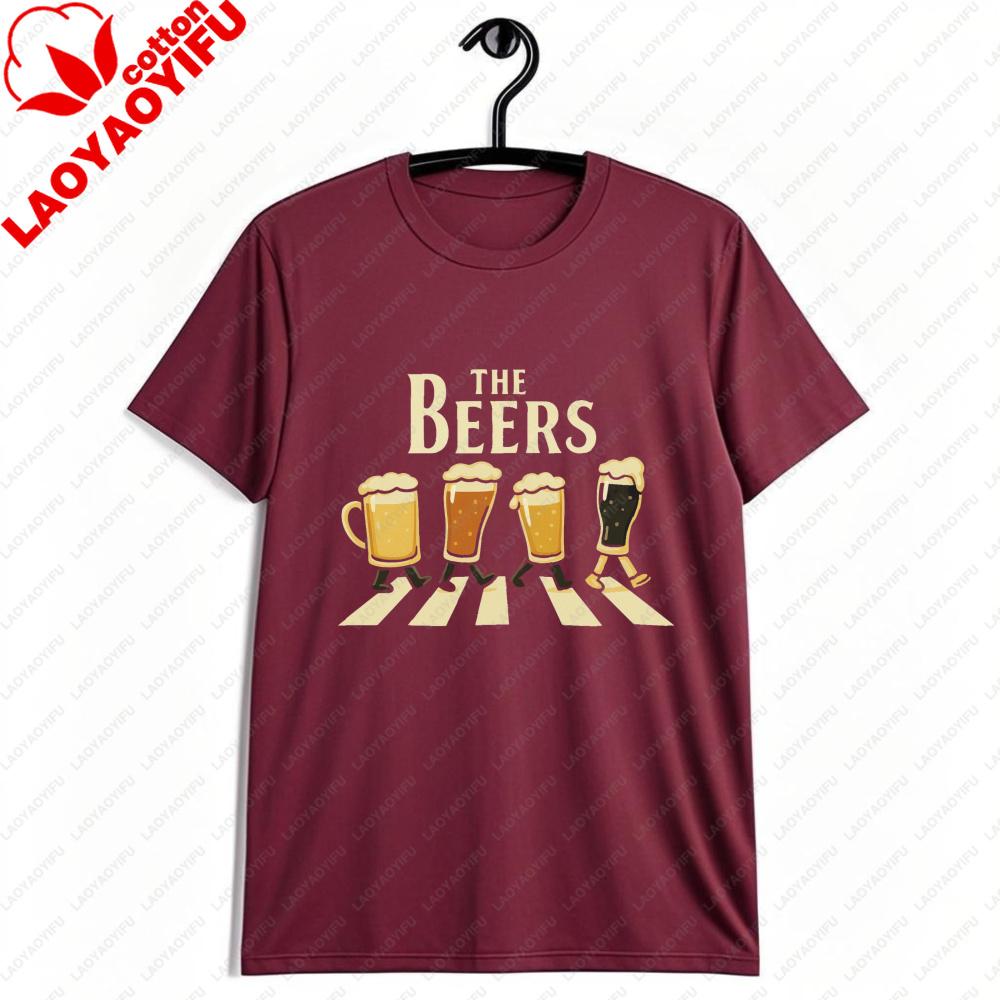 The Beers Road Parody Graphic Tshirt Funny The Beers Walking Beer Cup Print Tshirt Unisex Fashion Crewneck Cotton Short Sleeve