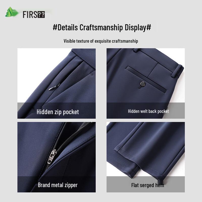 FIRS Men's Cashmere and Silk Blend Straight-Leg Business Casual Trousers