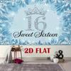 2D Flat Blue Snowflake & Number 16 Photography Background Cloth